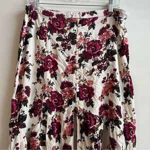 American Eagle Outfitters Floral Maxi Skirt - Cream and Burgundy